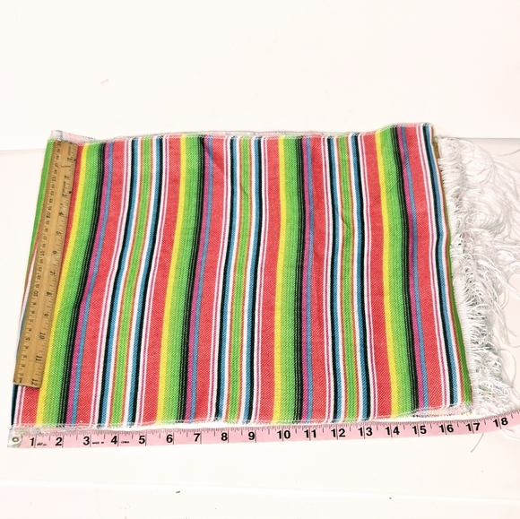 Colorful Vibrant Bold Striped Mexican Table Runner Serape Fringe Edges - Picture 5 of 8